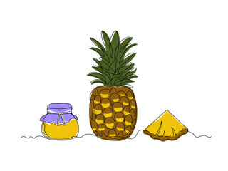 Wall Mural - abstract jar of pineapple, ananas jam, continuous single one line art hand drawing sketch logo