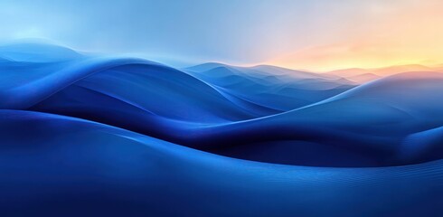 Poster - Tranquil Abstract Blue Landscape with Flowing Curves and Soft Gradients