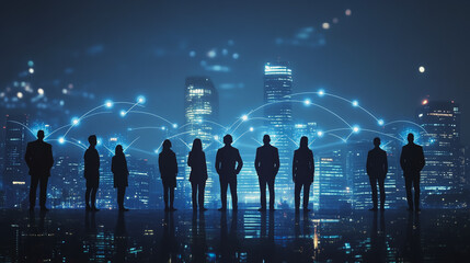 smart, digital, city, connection, network, innovation, reciprocity, cityscape, concept, future, wireless, social, media, networking systems, connects, people, double, exposure, waves, background, arti