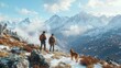 © William - Friends Playing with a Dog in the Mountains During Winter