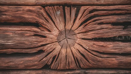 Aufkleber - Deteriorated wooden texture featuring radial cracks and rustic brown tones; centered wooden end with prominent lines radiating outward.