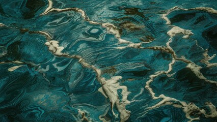 Poster - Dynamic textured water surface showcasing rich teal and white ripples, with patterns flowing gracefully across the frame for a calming effect.