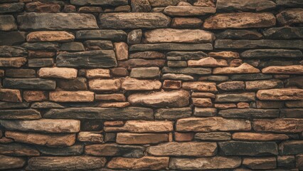Fototapete - Textured stone wall surface featuring earthy tones of brown and gray with irregular shapes and varying size placements creating a rustic feel.