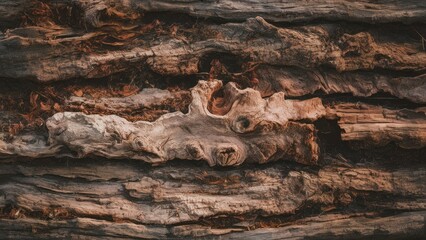 Aufkleber - Textured background of weathered bark wood featuring dark brown, grey, and beige tones with horizontal layered patterns and organic shapes.