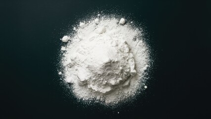 Aufkleber - White powder mound on a dark green background with scattered granules creating a textured appearance emphasizing depth and contrast.