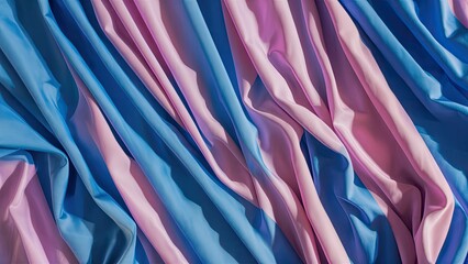 Leinwandbilder - Blue and lilac fabric texture background with flowing waves creating a soft, elegant pattern, showcasing subtle contrasts and smooth surfaces.