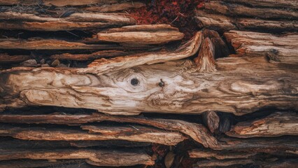 Aufkleber - Deteriorated wood texture in earthy browns with weathered planks arranged horizontally showcasing organic patterns and natural imperfections.