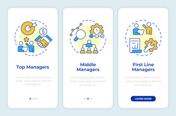 Wall Mural - levels of management onboarding mobile app screen. business. walkthrough 3 steps editable graphic in