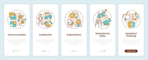 Wall Mural - line manager skills onboarding mobile app screen. corporate. walkthrough 5 steps editable graphic in