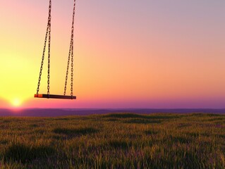 Sticker - Empty swing at sunset. AI.