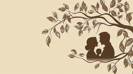 Wall Mural - Family silhouette nestled in tree branches, peaceful background, ideal for family, parenthood themes