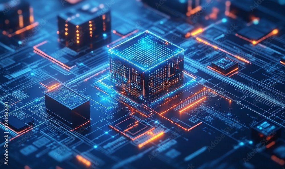 Quantum computer concept with CPU Processor quantum qubit intelligent ...