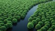 © buakhiao - Vibrant Green Forest Landscape with River View from Above