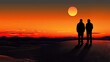 © Iswanto - Men silhouetted at sunset, desert dune, scenic background, travel poster