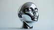 © Ceyhun - An abstract modern sculpture head, made of polished metal, displayed on a plain white background for a striking visual contrast
