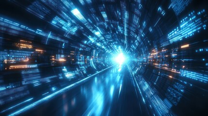 Digital data stream tunnel, futuristic background, technology concept