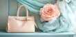 © nurion - Elegant Peach Handbag with Pastel Rose on Aqua Shelf