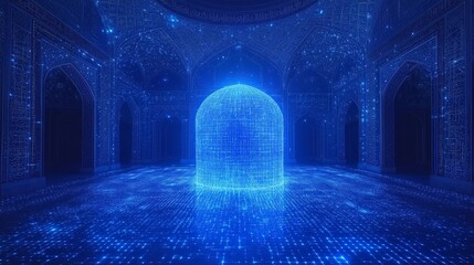 Digital Dome, Futuristic Network Environment, Architectural Illustration, Technology Concept