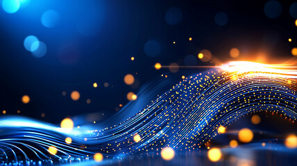 Wall Mural - abstract glowing wave pattern background dynamic blue and orange particles