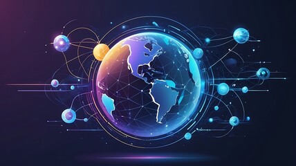 Hyperconnected world concept, global AI and futuristic technology vector