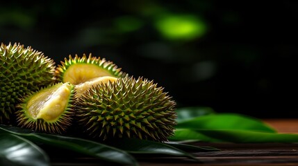 Wall Mural - Close-Up of Durian Fruit on Wooden Surface