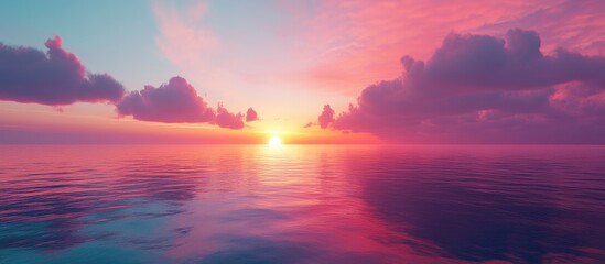 Wall Mural - vibrant sunset over calm ocean waters showcasing rich pink and orange hues in the sky with gentle cl