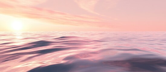 Wall Mural - tranquil ocean scene with soft pink hues reflecting on calm water merging with the pastel sky fading