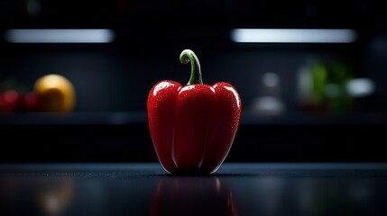 Wall Mural - Close-up of Vibrant Red Bell Pepper on Dark Surface