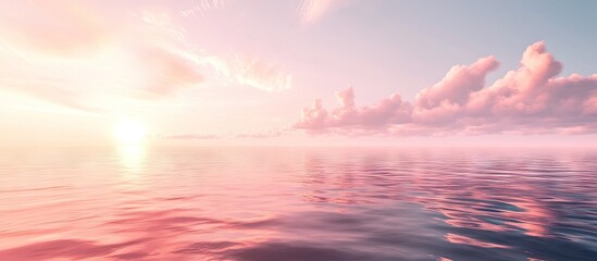 Wall Mural - tranquil ocean scene with soft pink hues reflecting on calm water during sunset, featuring serene at