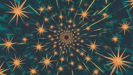 Aufkleber - Vibrant swirling pattern featuring golden starbursts on a dark teal background creating a dynamic and energetic visual flow.