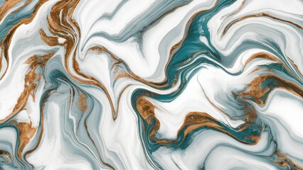 Leinwandbilder - Elegant white marble texture featuring swirling patterns of teal and metallic gold. Smooth, wave-like design creates a luxurious background.
