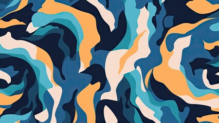 Poster - Abstract textured pattern with swirling shapes in blue, teal, cream, and orange tones, creating a dynamic and vibrant background.