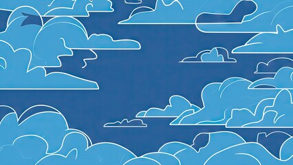 Aufkleber - Serene blue sky background with outlined white clouds creating an airy atmosphere, centered composition with soft gradients enhancing tranquility.