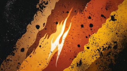 Poster - Abstract fiery background with swirling textures in black, orange, and yellow, featuring dynamic flames and rocky elements centrally positioned.