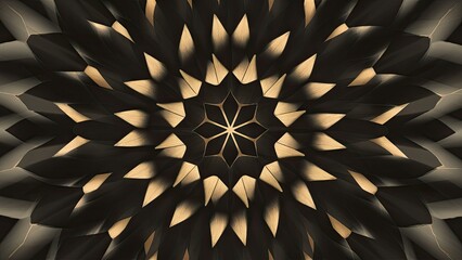 Poster - Abstract flower pattern on a blurred dark background with golden accents creating a symmetrical design radiating from the center.