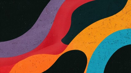 Leinwandbilder - Colorful abstract design with smooth flowing waves in purple red orange and teal against a dark grainy background suitable for banners and posters