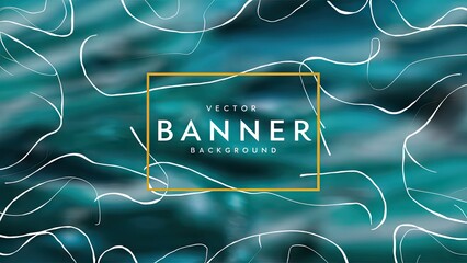 Poster - Abstract vector background featuring flowing teal and blue waves with white line accents, centered gold frame highlighting the word 