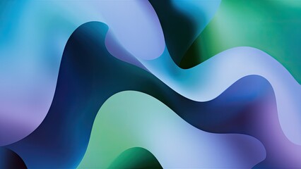 Aufkleber - Abstract fluid shapes in shades of green, blue, and purple flowing together, creating a seamless wave pattern on a soft gradient background.