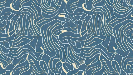 Leinwandbilder - Abstract texture with a blue background featuring flowing white lines and soft beige accents, creating an organic wave pattern across the image.