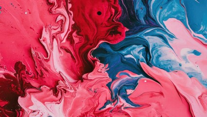 Aufkleber - Vibrant abstract fluid art featuring swirling shades of pink, red, and blue with dynamic movement and rich texture for imaginative backgrounds