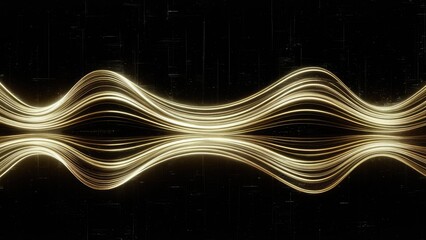 Poster - Glowing wave lines in gold and bronze shades create a dynamic effect against a deep black background, accentuating light reflections and shadows.