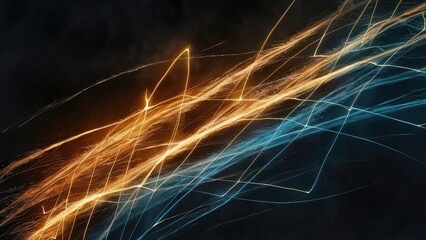Leinwandbilder - Dynamic abstract composition showcasing golden and blue light trails on a dark background, creating a stunning contrast and energy flow.