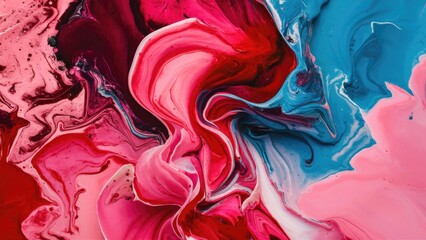 Leinwandbilder - Abstract fluid art featuring vibrant swirls of pink, red, and blue, creating an energetic and imaginative background composition.