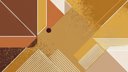 Poster - Abstract geometric design featuring warm tones of brown, gold, and cream with angular shapes and textured elements across the image.