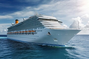 Wall Mural - Cruise ship sailing ocean, sunny sky, travel