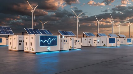 Leinwandbilder - Ultra modern battery node grid visualizing the future of clean energy storage and smart electricity management