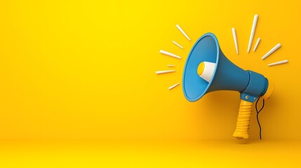 Aufkleber - Vibrant Digital of a Blue and Yellow Megaphone on a Clean Yellow Background Representing Communication Promotion and Effective Announcements