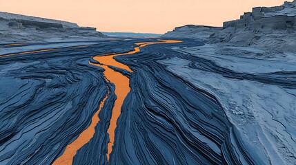 Sticker - Canyon river sunset landscape, digital art