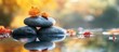 © Rasim - Tranquil stacked stones with autumn leaves on water surface reflecting warm orange and golden hues creating a serene work life balance atmosphere