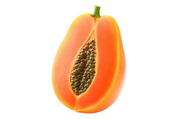 Wall Mural - Half-cut ripe papaya showcasing orange flesh and black seeds, isolated on clean transparent white background, concept of tropical fruit